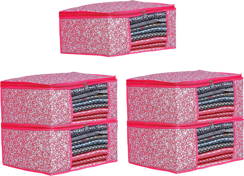 AMIRA INDUSTRIES Pack Of 5 pink Non Woven Cloth Storage Organizer, Saree Covers Cotton Laundry Bag(Pink)