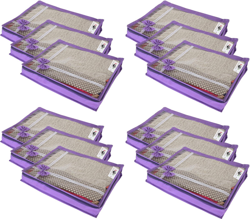 S4S High Quality 80 GSM Non Woven Single Saree Cover/Wardrobe Organizer/Storage Bag Pack of 10(Purple)