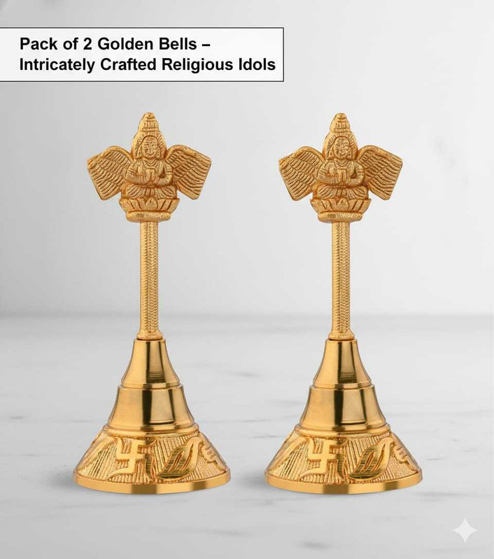 spidro Kuber Bell Aluminium Pooja Bell(Gold, Pack of 2)