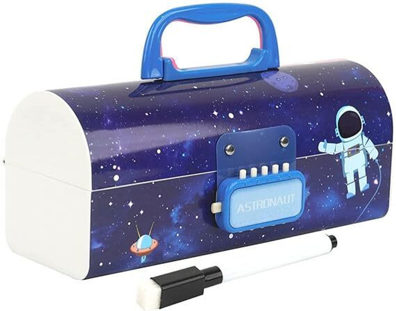 calyxia Astronaut Blue Pen and Pencil Box Suitcase Style Password Lock Pencil Compass(Blue)