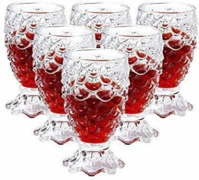 tyche enterprise (Pack of 6) (Pack of 6) Crystal Clear Pineapple Shaped Juice Glasses | Drinking Glass | Set of 6 Pieces Glass Set Wine Glass(300 ml, Glass, Multicolor)