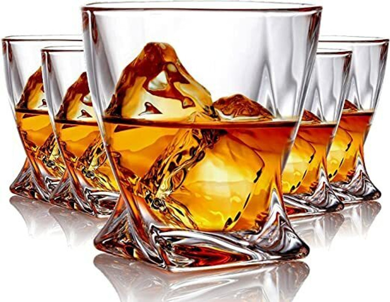 Coozico (Pack of 2) Glass With Twist Design Heavy Elegant Modern Style Twisted Shape Whiskey Glass Glass Set Whisky Glass(300 ml, Glass, Clear)