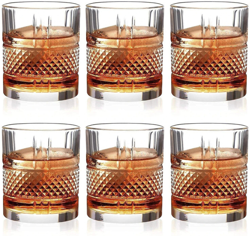 Prachi (Pack of 6) 310ml Crystal Whiskey Glasses for Drinking Bourbon , Cocktails , Home Party Glass Set Whisky Glass(310 ml, Glass, Clear)