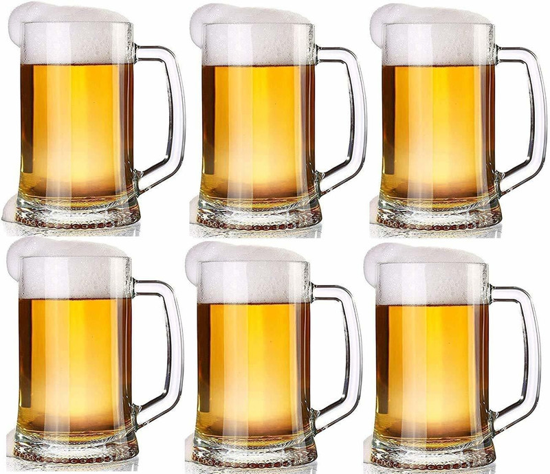 Uinque Buyer (Pack of 6) Designer Handle Mug/Glass, Set Of 6, Capacity 5000 ML, Transparent Glass Mug Glass Beer Mug(500 ml, Glass, Clear)
