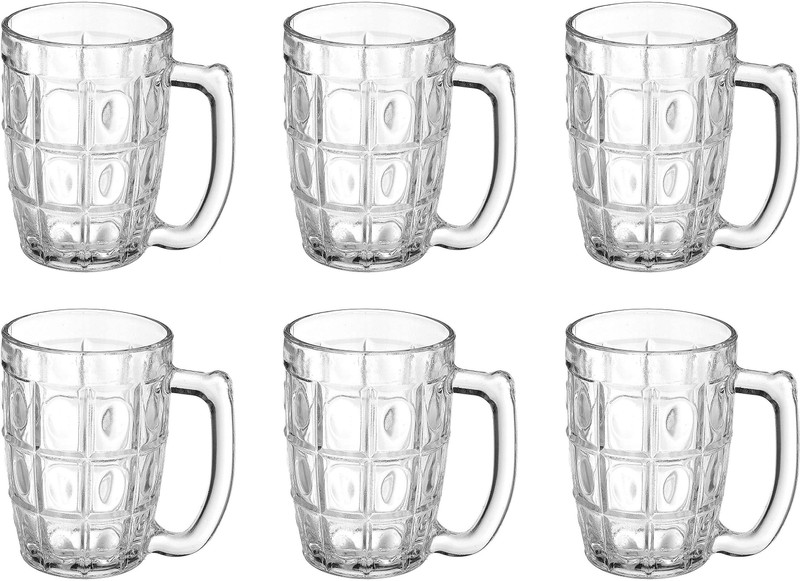 Madhawar store (Pack of 6) Beer Mug Glass for Home Dining Tableware Beer/Juice Cold Beverages Glass Set Beer Mug(375 ml, Glass, Clear)