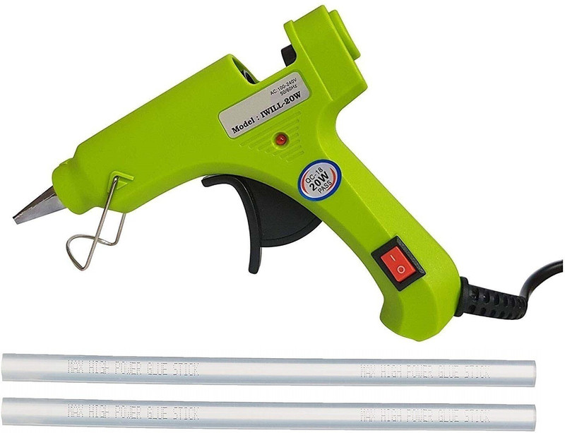 Induxin 20W With 02 Sticks Hot Melt Gun Color Light Green With Power Indicator Standard Temperature Corded Glue Gun(7 mm)