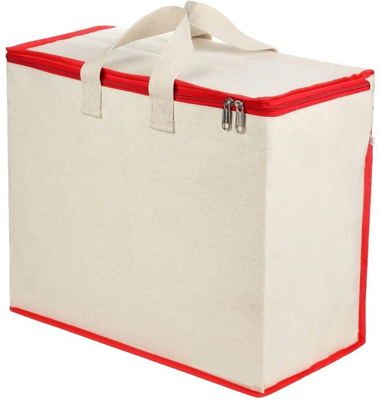 kmr Canvas Reinforced Cotton Handles with Multipurpose Clothes Storage Organizer Cotton Laundry Bag(Red, Beige)