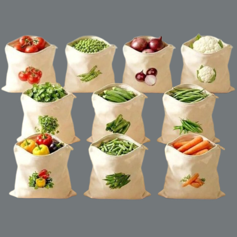 Heneric enterprise Reusable Vegetable Storage Organizer Bags 10 Pack Pack of 10 Grocery Bags(White)
