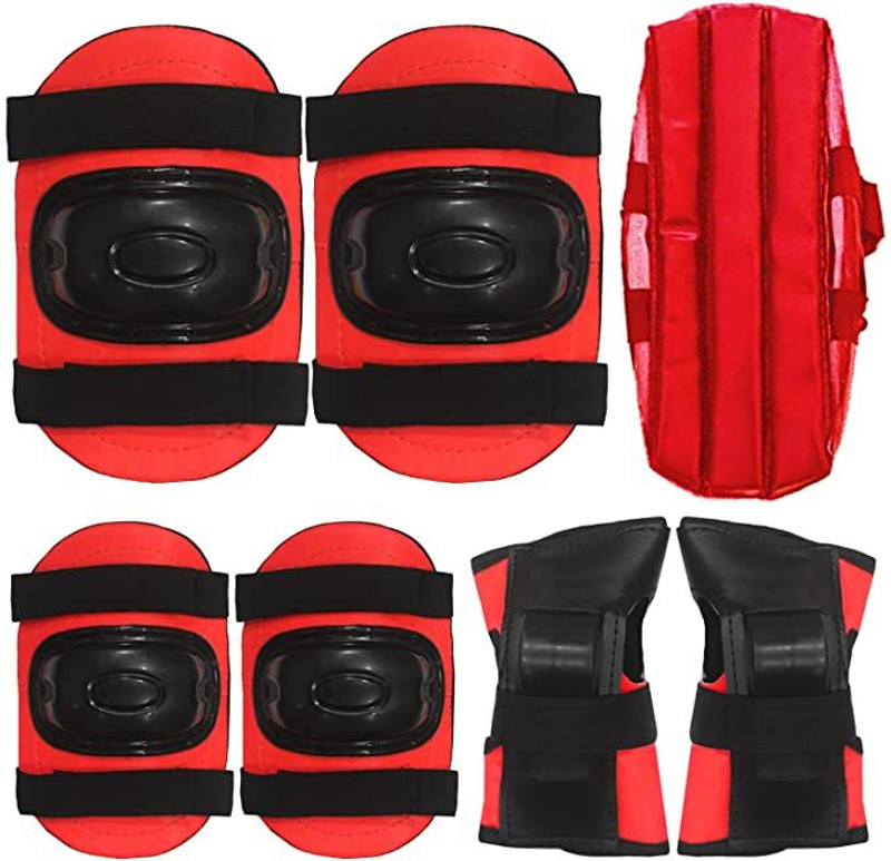 kbb Skating Crash Guard Protective Gear Set (Knee, Elbow, Wrist Pads, Pack of 7)) Skating Guard Combo(Red)