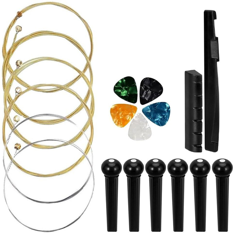 IMAGINEA Electric Acoustic Guitar Strings with Quick Change Metal Capo, Saddle Set with Combo Pick Guitar String(6 Strings)