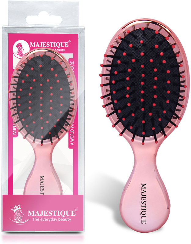 MAJESTIQUE Mini Hair Detangling Brush for Women & Girls – Soft Bristles, Pink.