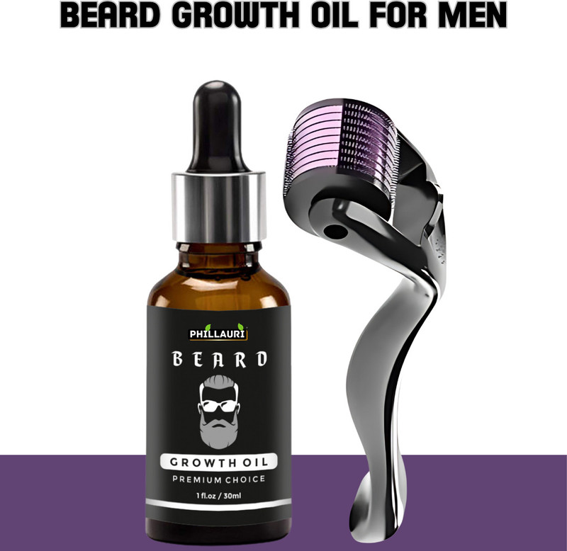 Phillauri Beard Hair Growth Oil for Men, Faster Growth, Chemical Free With Derma Roller Hair Oil(30 ml)