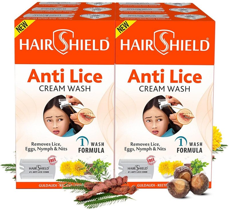 HAIRSHIELD Anti Lice Cream Wash | Each Pack With New Big Lice Specialist Comb | Pack of 6(180 ml)