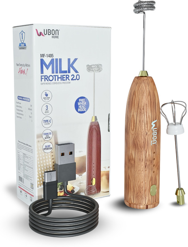 Ubon 50 W Brown Hand Blender(Coffee Frother Electric Blender Wand 3 Speed Modes Rechargeable Mini Handheld)