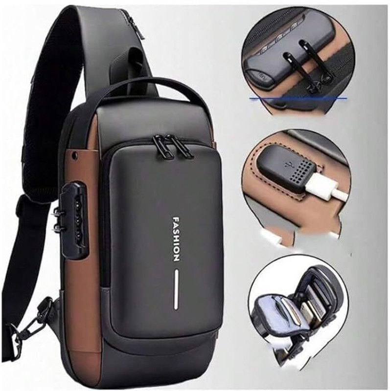 HANDCUFFS Chest Bag Sling Bag Business Shoulder Bag With USB Charging Port Chest Bag Sling Bag Business Shoulder Bag With USB Charging Port(Brown)