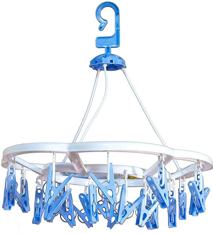Urbanware Round Cloth Drying Stand Hanger with 15 Clips/pegs, Baby Clothes Hanger Stand Plastic Cloth Clips(Blue)