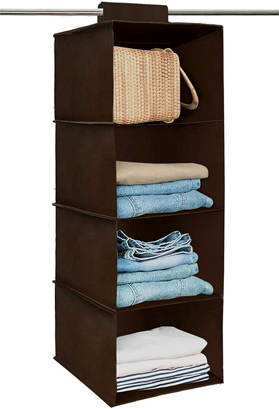 Craficial Non-Woven 4 Compartment Cloth Hanging Organizer / Storage Wardrobe for Almirah Closet Organizer