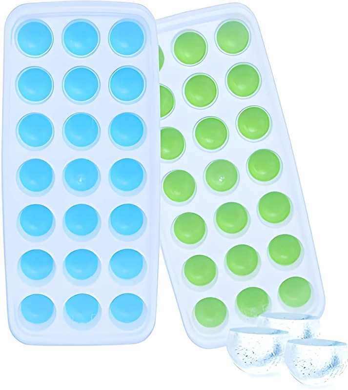MEEJEEK 2pcs 21 Cavity Pop Up Ice Cube Trays with Lid for Freezer Ice Molds Easy Release Multicolor Silicone Ice Cube Tray(Pack of2)