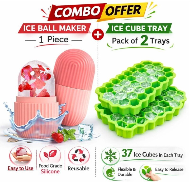 Jay Khodiyar Green, Pink Silicone Ice Cube Tray(Pack of3)