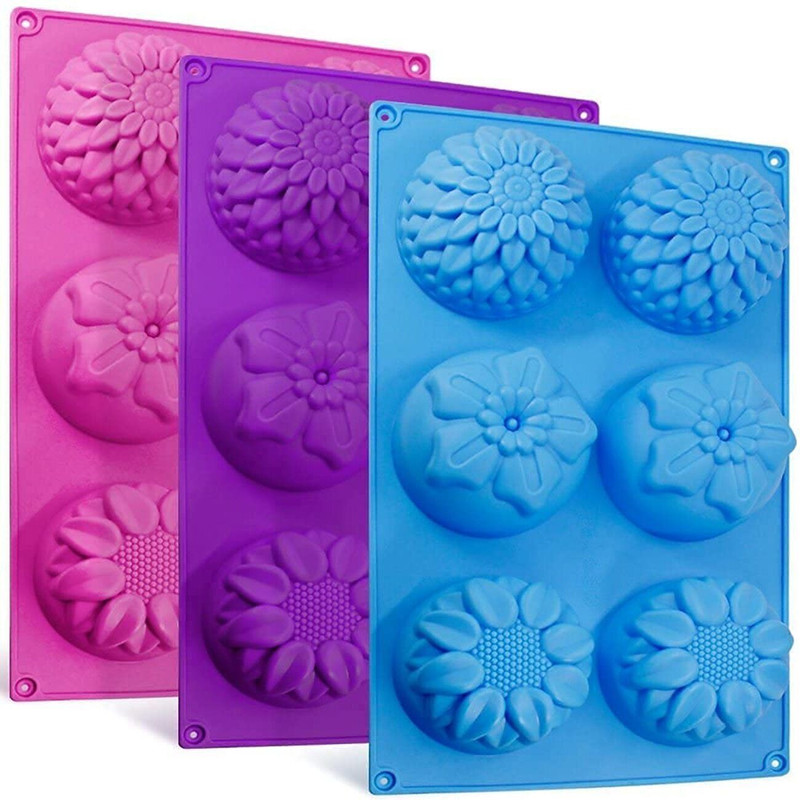 RHHG E COM Silicone Cake Mould Silicone 6 Cavity Reusable Mixed Flower Cupcake Baking Muffin, Candle, Soap Mould(Pack of 1)