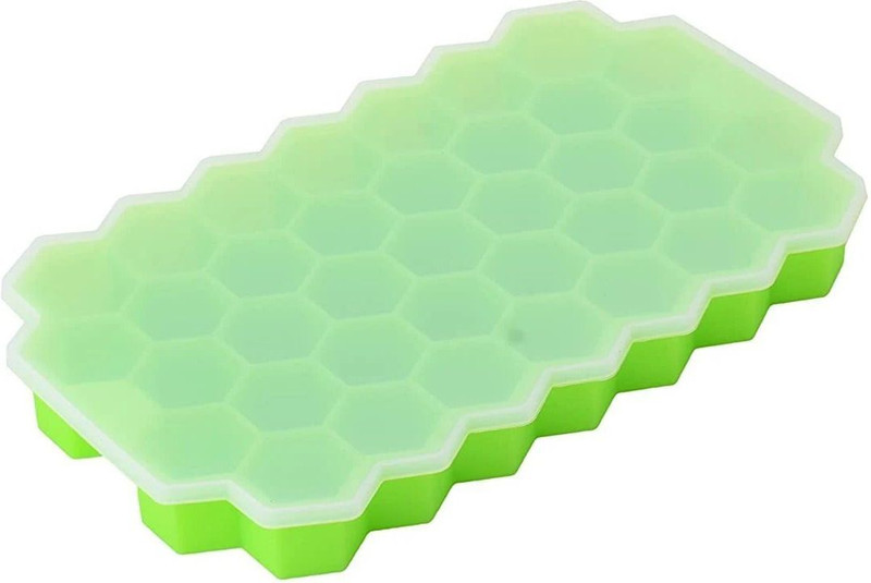 FGG Ice Cube Tray with Silicon Ice Mold Trays Flexible Silicone Honeycomb Design 37 Cavity Ice Cube Tray with Lid Multicolor Green Silicone Ice Cube Tray(Pack of1)