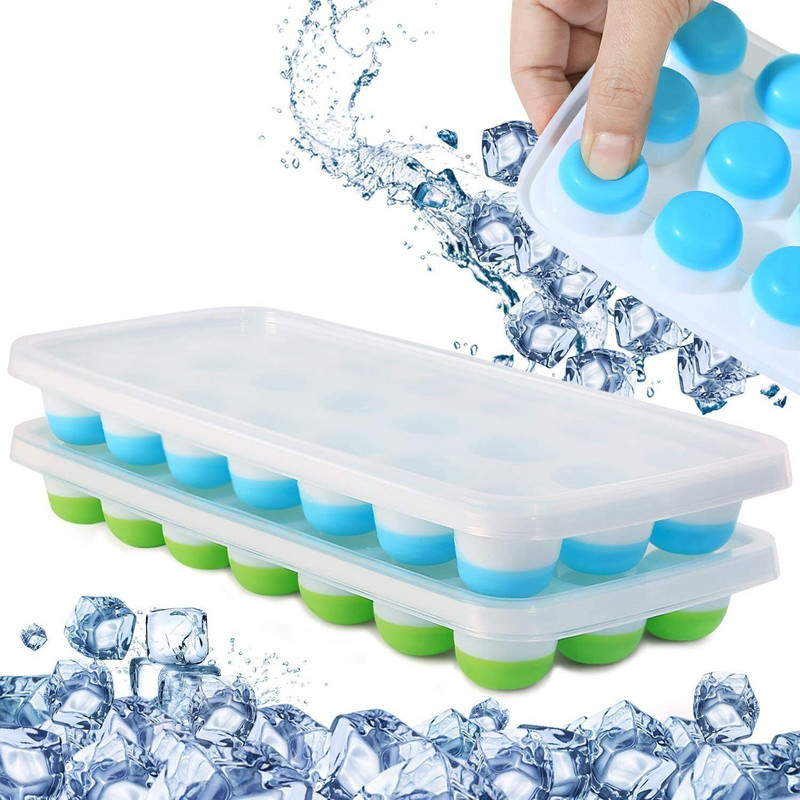 REVATAKG 1 L Silicone 21 Cavity Pop Up Flexible Silicone Ice Cube Trays with Lid with Easy Release Ice Bucket(Multicolor)