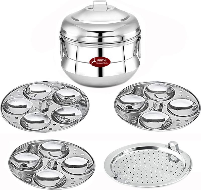 Prithi Home's and Kitchen Stainless Steel Idli Maker Steamer Idli Pot 3 plates 13 Idly cavity Induction & Standard Idli Maker(3 Plates , 13 Idlis )