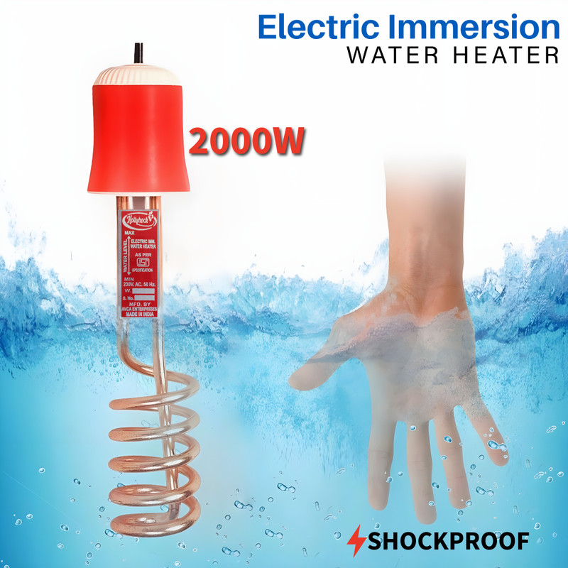 hollyhock Deluxe Black 2000 W Shock Proof Immersion Heater Rod(Water)