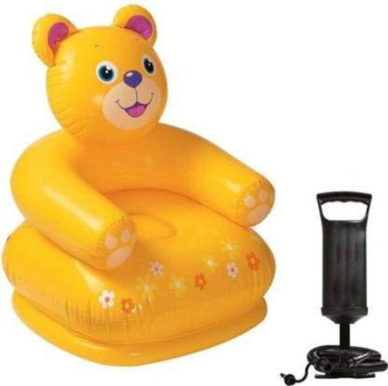 TOYLAND Happy Animal Teddy Sofa/ Chair (Yellow) with Air Filling Pump Inflatable Sofa/ Chair(Multicolor)