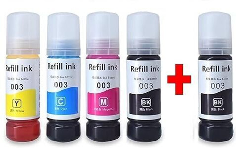Crid 001/ 003 Ink for Epson L3110, L3150, L3250, ,L3116,L3101,L3210,L3215 ( 5 PCS ) Black + Tri Color Combo Pack Ink Bottle