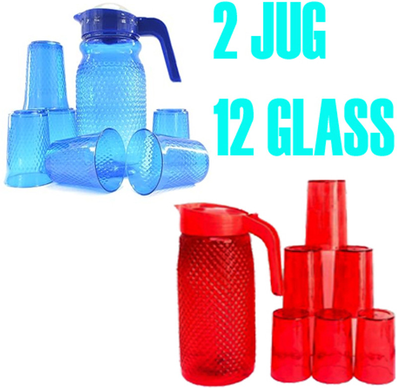 ANUWORD Buy 1 Get 1 free Colorfuly Jug and glass 2 Jug 12 Glass Jug Glass Set(Plastic)