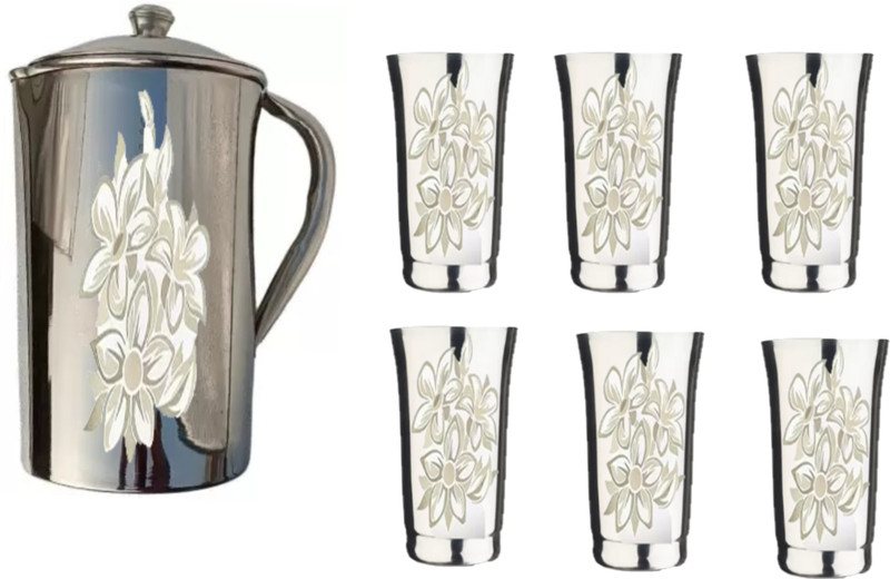 VPSK S.S Jug with lid and Glass Set (glass- 2 Pieces, Jug- 2 Ltr) Jug Glass Set(STAINLESS STEEL)