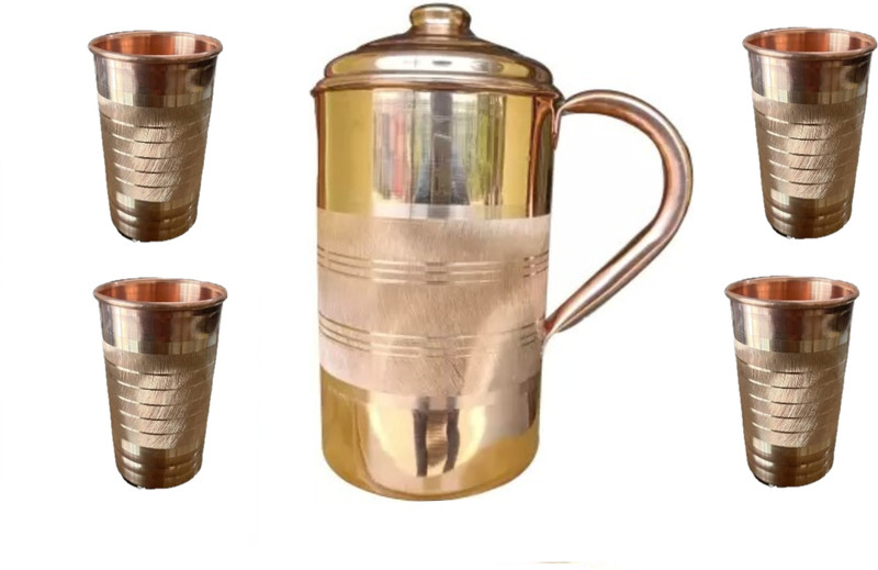 VPSK water copper jug with 6 copper glass (capacity : 1 liter ) with 6 glass Jug Glass Set(copper)