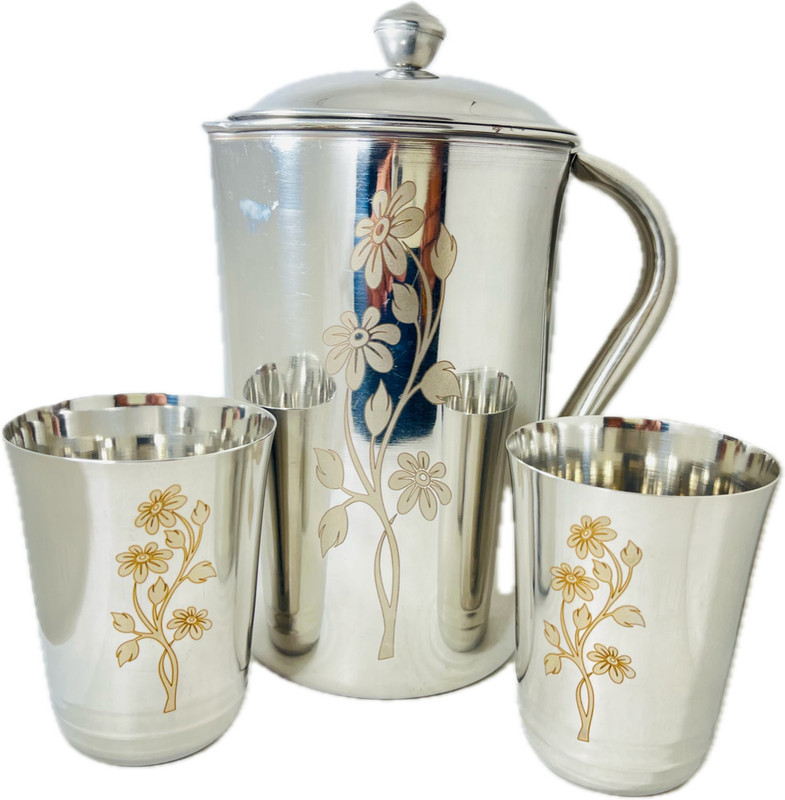 CLASY JUG 2 GLASS LASER PRINTED Jug Glass Set(STAINLESS STEEL)