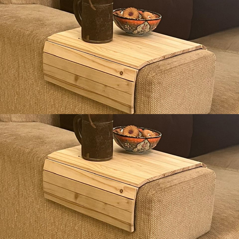 DHP TVM Sofa Armrest Tray (Set of 2) | Pine Wood | Flexible and Foldable Couch Tray | Dining Table Mat | Suitable for Food, Drinks, Snacks, Cup 40 x 27 x 1.3 cm | Handcrafted in India Glass Tray Set(Pine Wood)