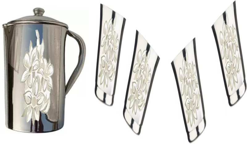 VPSK S.S Jug with lid and Glass Set (glass- 4 Pieces, Jug- 2 Ltr) Jug Glass Set(STAINLESS STEEL)