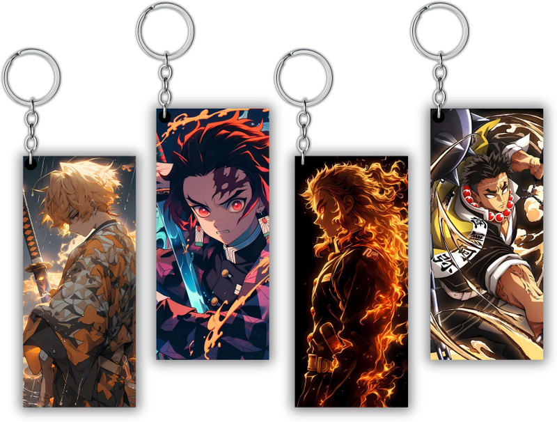 GROOFIEZ Premium Pack of 4 Dragon Ball Z Anime Printed Keychain For Bike, Scooty, Car Key Chain