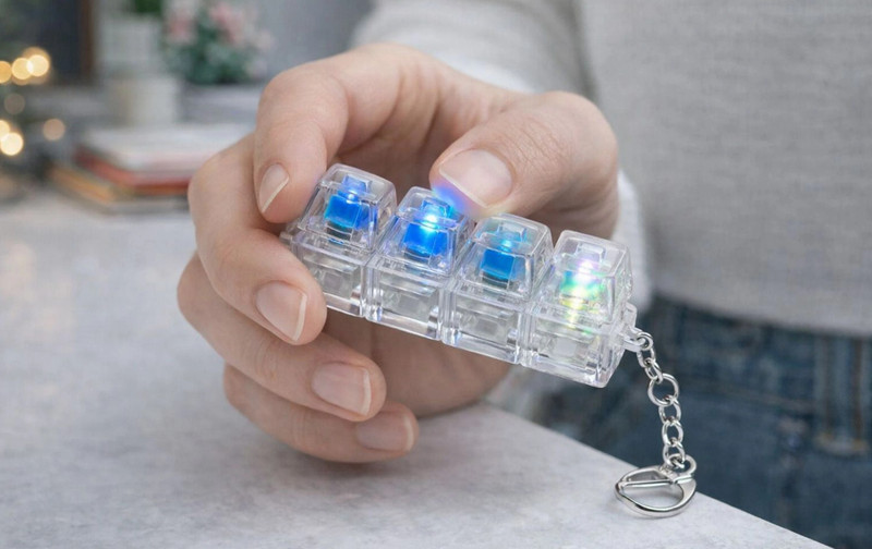HOME N TECH Keyboard Fidget Toy for Adults with LED Light | Cat Shape Clicker Keyboard A413 Key Chain