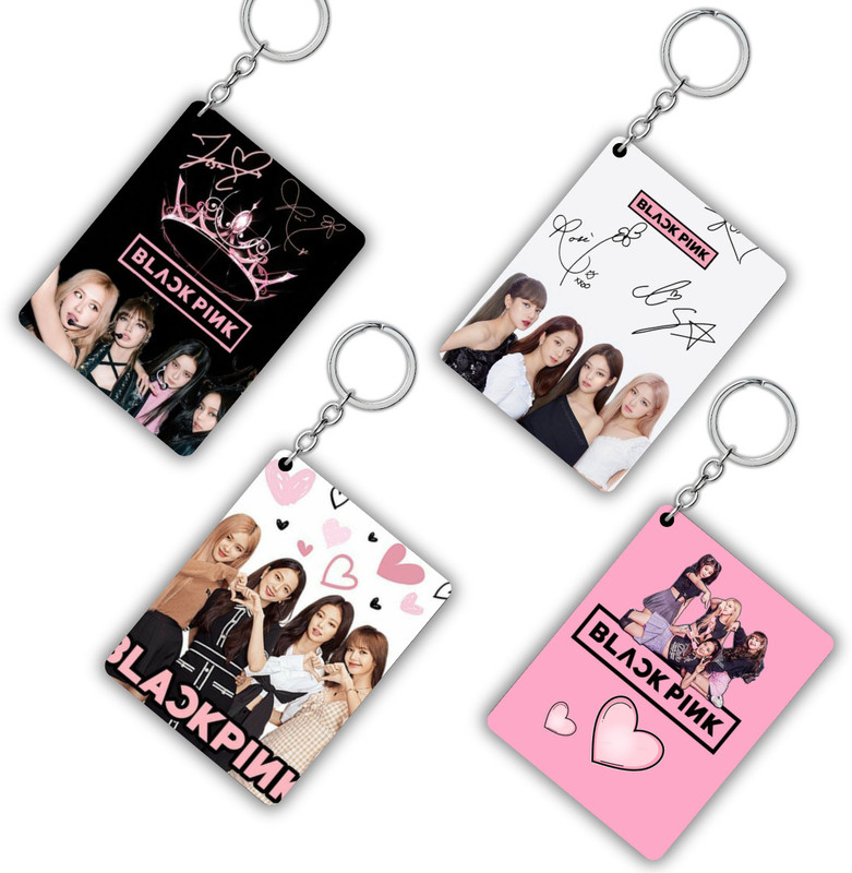 GROOFIEZ Acrylic Keychain Set | K-Pop BLACKPINK Logo & Group Photo Keyrings (Pack of 4) Key Chain