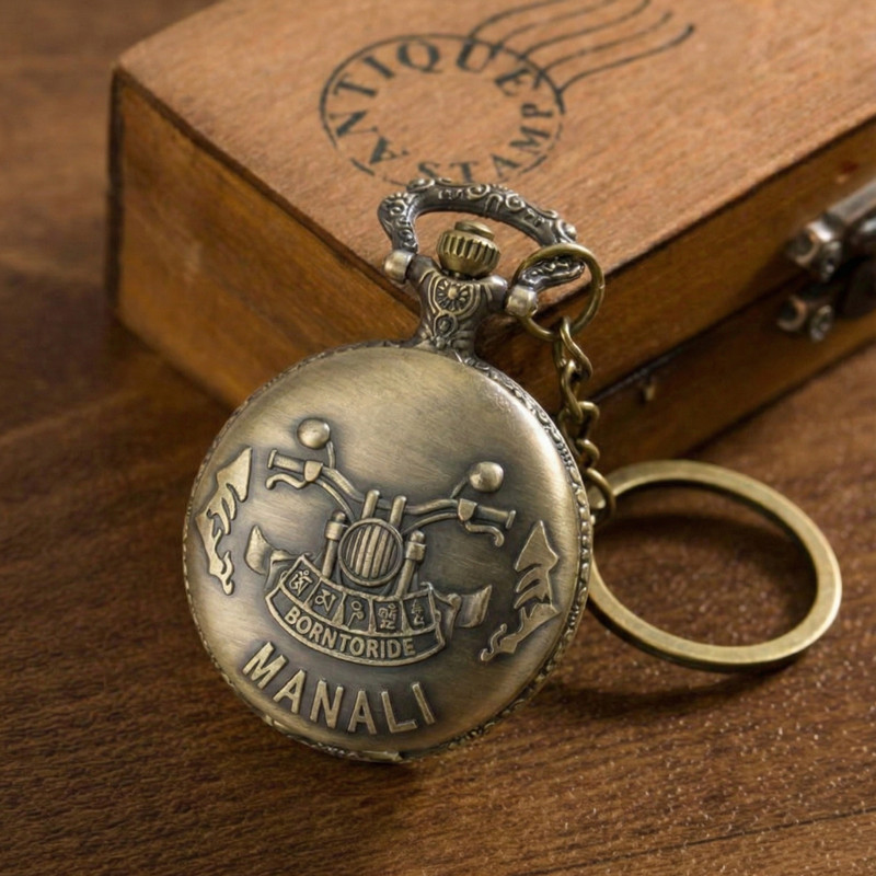 GT Gala Time Manali Mountain Vintage Pocket Watch Keychain Antique Travel Souvenir Key Ring Manali Travel Theme Pocket Watch Keychain Antique Design Metal Key Ring Bronze Metal Pocket Watch Chain