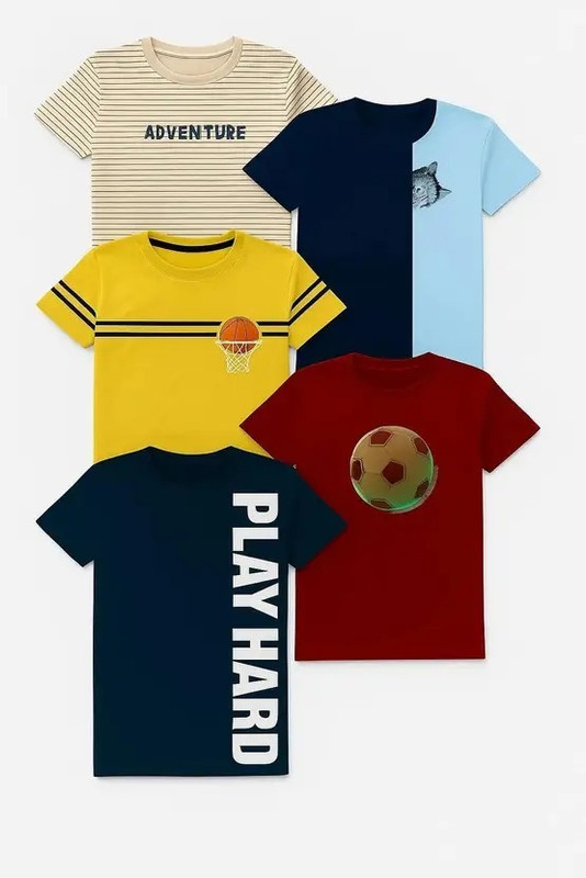 Swarnavaran Baby Boys Printed Cotton Blend T Shirt(Multicolor, Pack of 1)