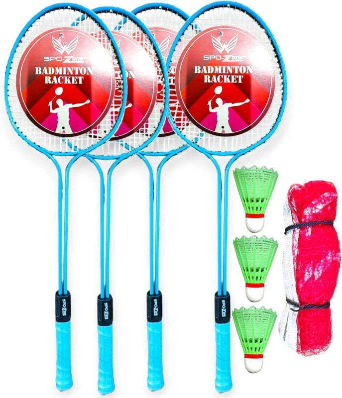 SPO Zone Badminton kit racquets set of 4 pcs with 3 shuttlecock NET combo set Badminton Kit