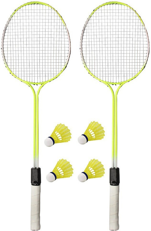 MINIBLITZ Florescent Double shaft Set Of 2 Piece with 10 Piece Shuttle Badminton Kit