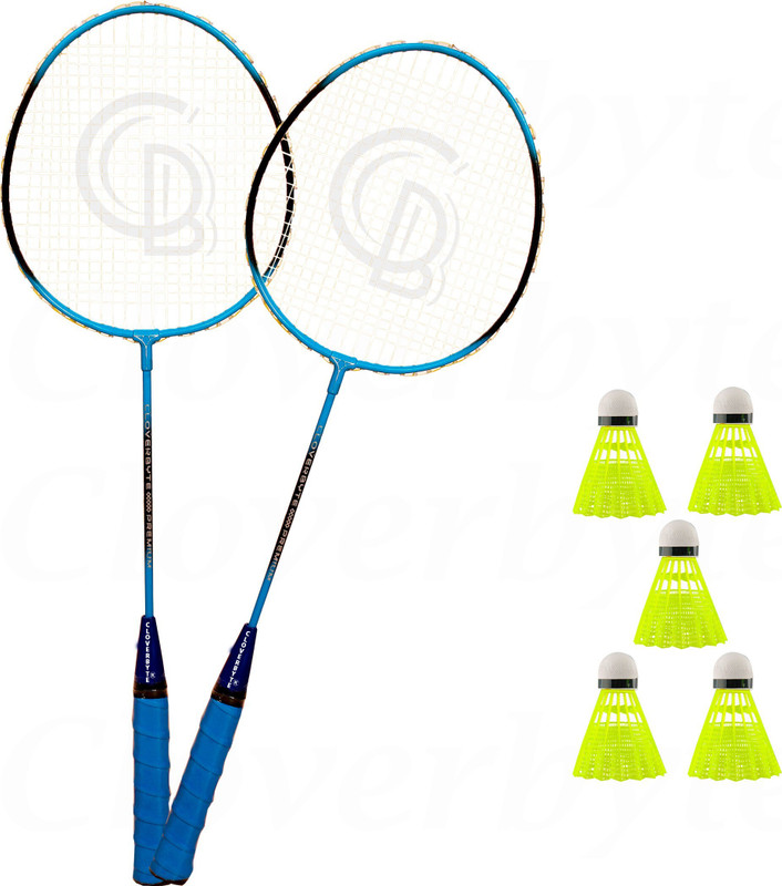CLOVERBYTE Premium Red Blue Single Shaft 2 Badminton Rackets With 6 Nylon Shuttles Badminton Kit