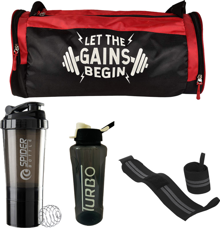 COOL INDIANS Gym bag, important shaker (700ml), turbo bottle (500ml), wrist support band Fitness Accessory Kit Kit