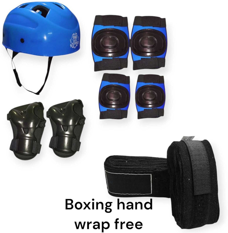 Benstar NNSkating Kit for Kids (5-12 Years) |Cycling Safety Kit|& Boxing Hand Wrap Skating Helmet(Blue)