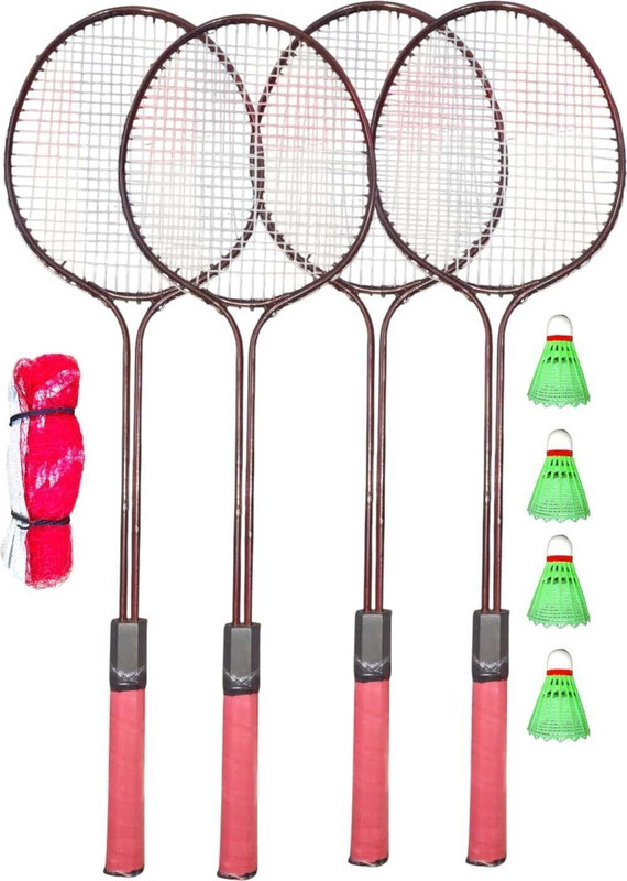 MINESFIT Double Badminton Racket Combo Kit Set Of 2 Racquet With 6 Pcs Shuttle With Net Badminton Kit