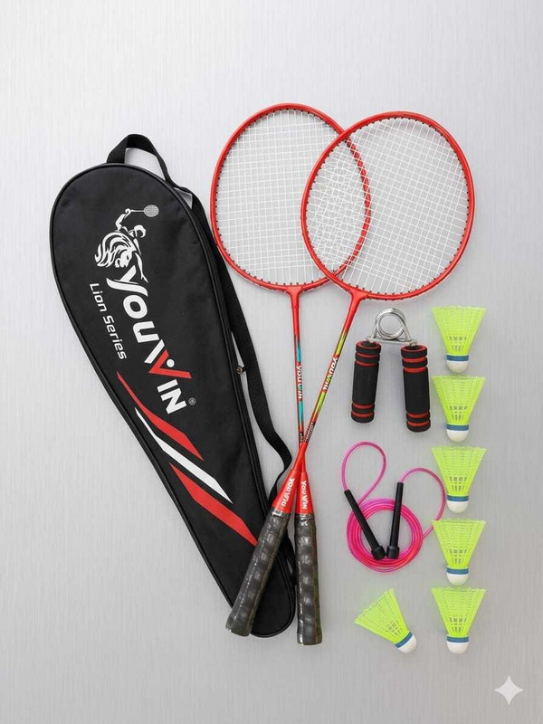Youwin Singal Shaft Badminton Racket Set with 6 Nylon Shuttle 1 Rope and 1 Gripper Badminton Kit