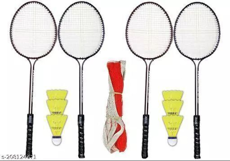 SPO Zone Doster Badminton Racket Kit 4 PC WITH Net AND 6 Shuttle Badminton Kit