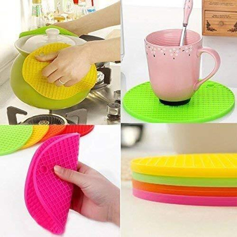 ADMONITION Silicon Hot Pads for Kitchen, Suitable for Fondue Mats Kitchen Insulation Anti-Slip Coasters Dining Mat finish Silicone Trivet(Pack of 4)